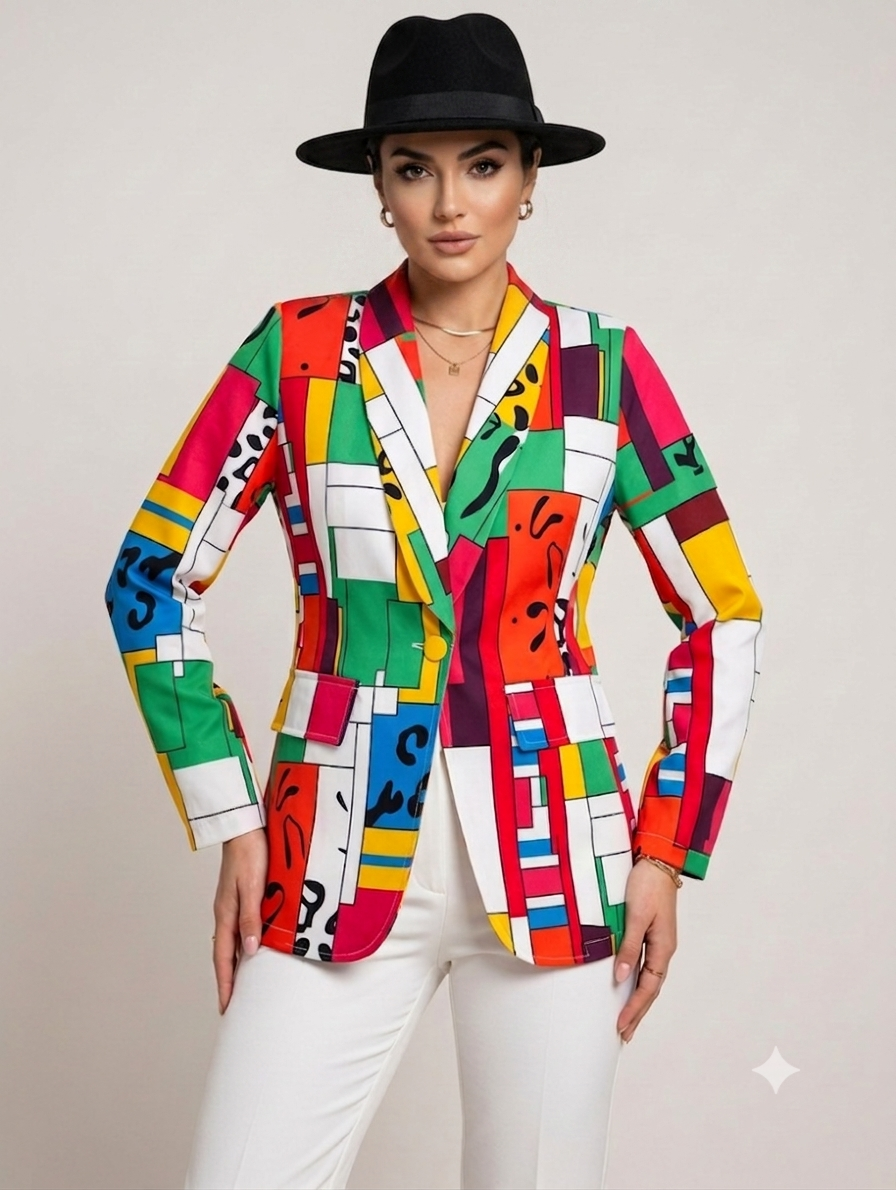 کت تک زنانه طرح‌دار مدرن Abstract Pop-Art Blazer