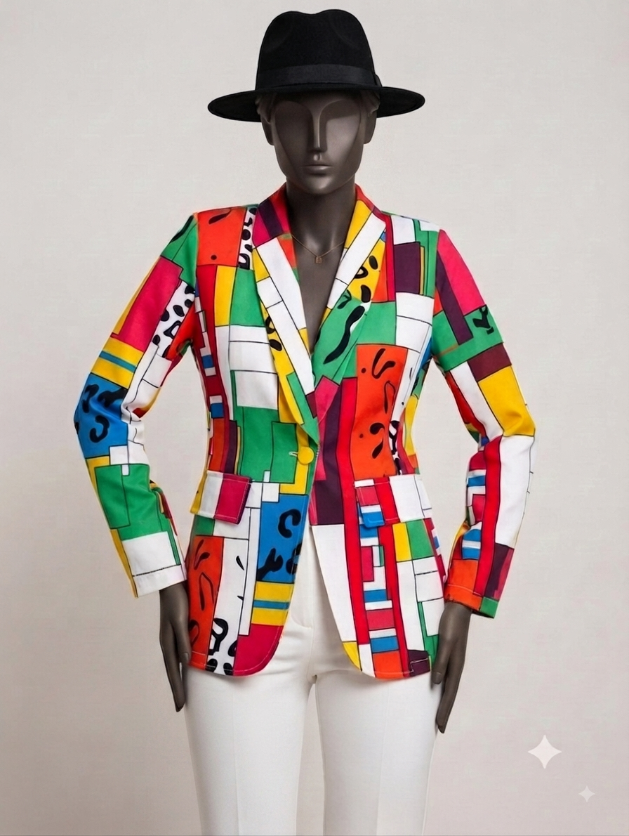 کت تک زنانه طرح‌دار مدرن Abstract Pop-Art Blazer