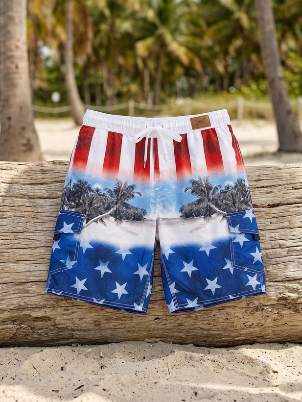 شلوارک مردانه طرح هاوایی و پرچم U.S. APPAREL