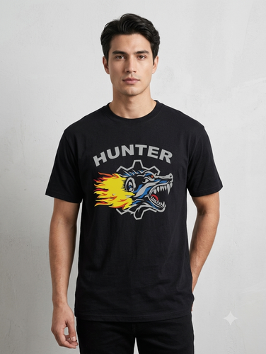 تیشرت مردانه مشکی طرح گرگ HUNTER