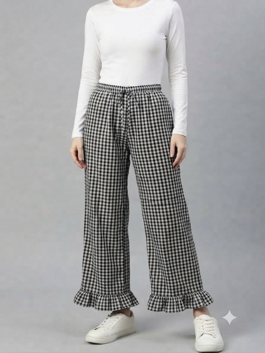 شلوار زنانه طرح چهارخونه کلاسیک و جذاب (Black & White Gingham)
