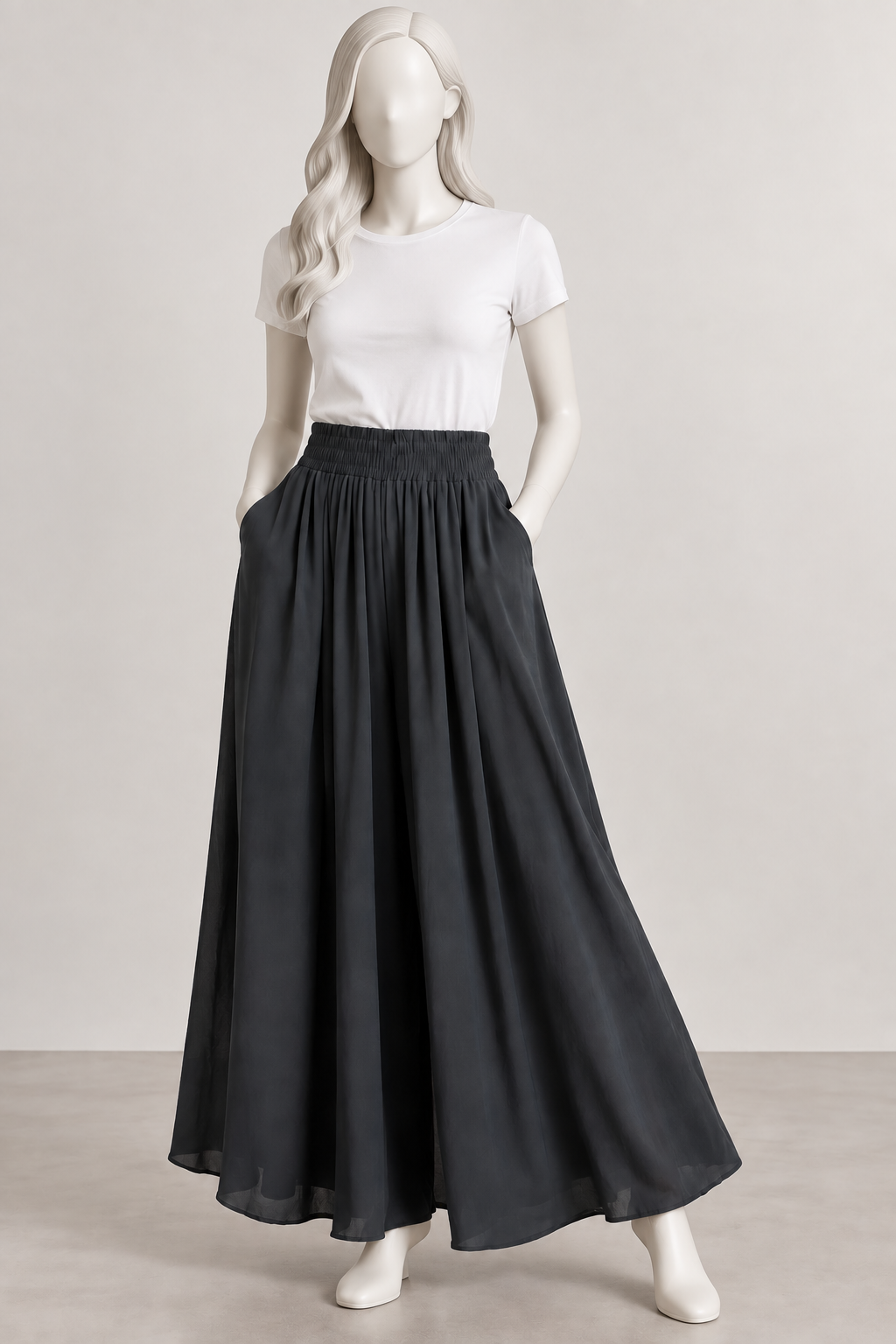 شلوار زنانه  بلند  مشکیِ چین‌دار  Maxi Skirt