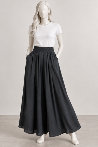 شلوار زنانه بلند مشکیِ چیندار Maxi Skirt